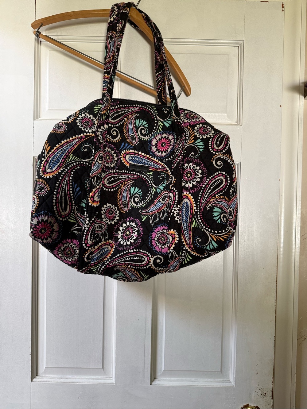 Vera Bradley Black Quilted Paisley Floral Tote with Multicolor Accents